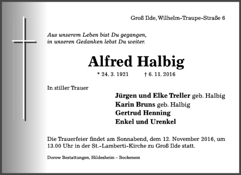 Traueranzeigen Von Alfred Halbig Trauerportal Hildesheimer Allgemeine