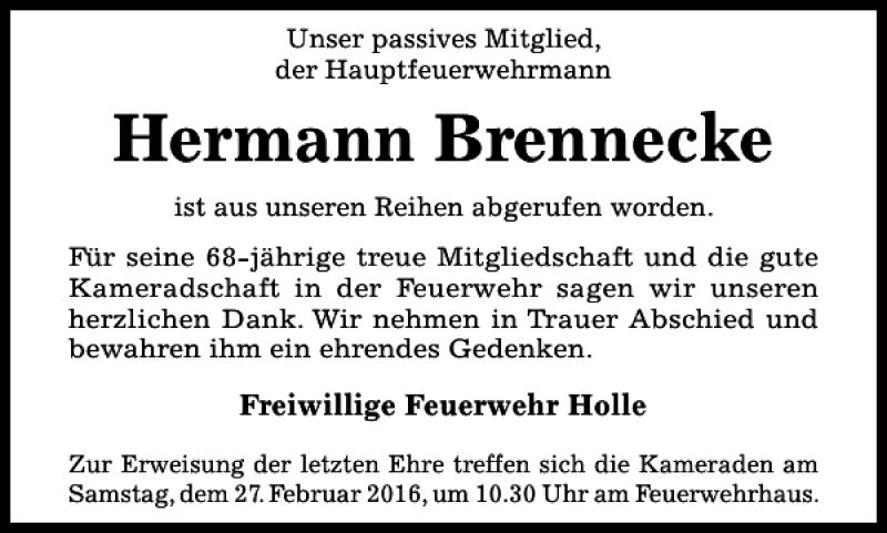 Traueranzeigen Von Hermann Brennecke Trauerportal Hildesheimer