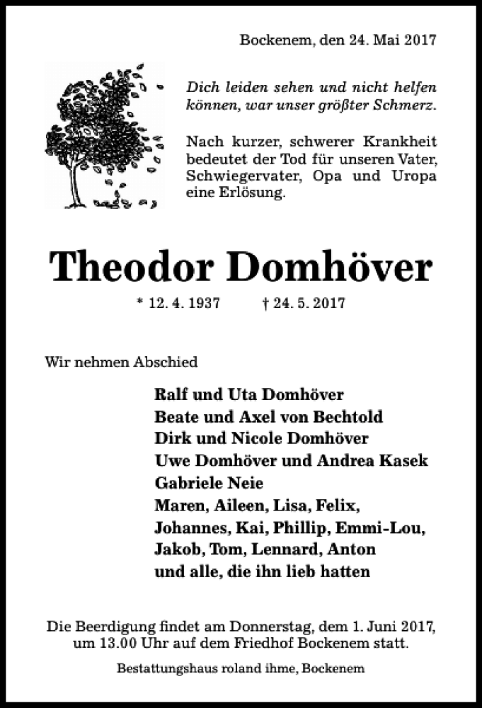 Traueranzeigen Von Theodor Domh Ver Trauerportal Hildesheimer