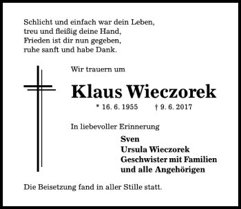 Traueranzeigen Von Klaus Wieczorek Trauerportal Hildesheimer