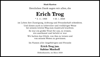 Traueranzeigen Von Erich Trog Trauerportal Hildesheimer Allgemeine