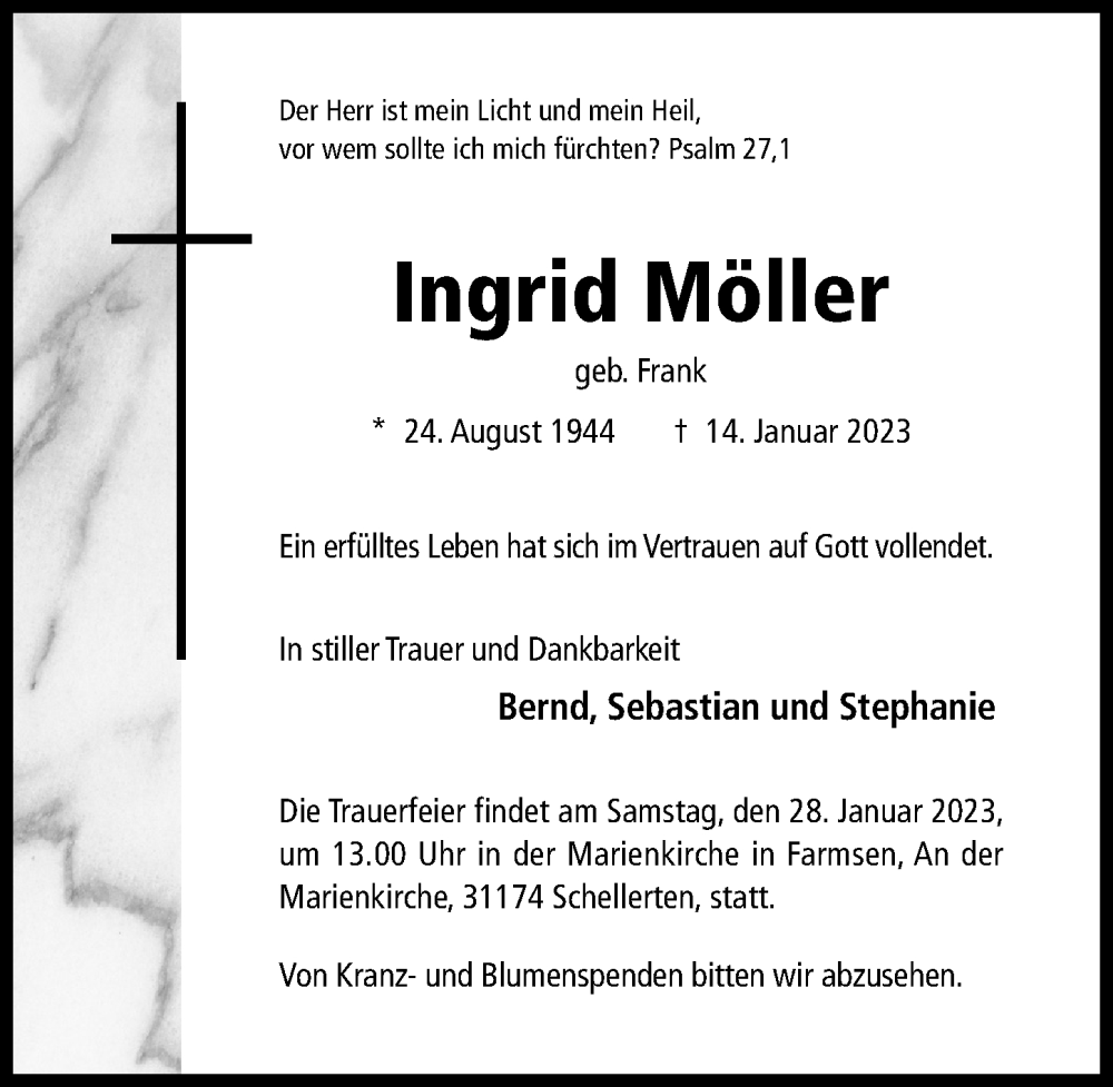 Traueranzeigen Von Ingrid M Ller Trauerportal Hildesheimer Allgemeine