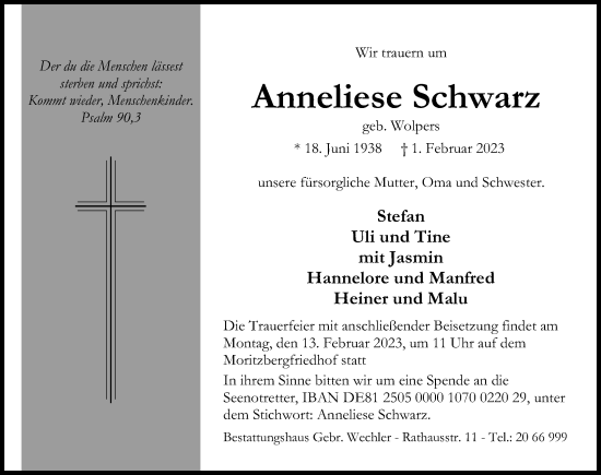 Traueranzeigen Von Anneliese Schwarz Trauerportal Hildesheimer