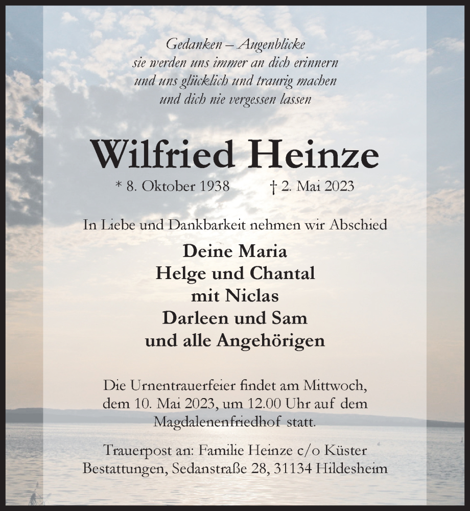 Traueranzeigen Von Wilfried Heinze Trauerportal Hildesheimer