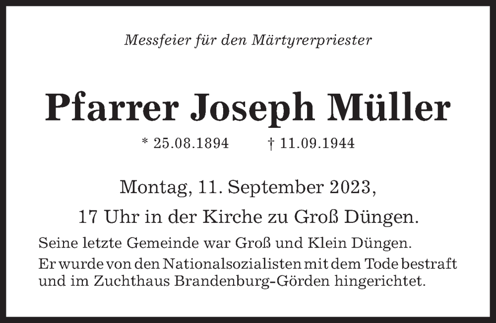 Traueranzeigen von Joseph Müller Trauerportal Hildesheimer Allgemeine