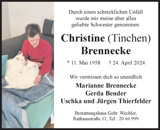 Traueranzeige von Christine Brennecke von Hildesheimer Allgemeine Zeitung
