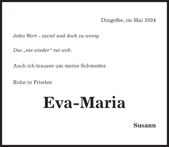 Traueranzeige von Eva-Maria  von Hildesheimer Allgemeine Zeitung