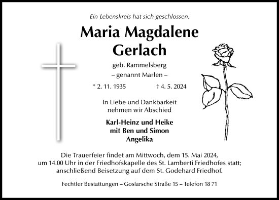Traueranzeige von Maria Magdalene Gerlach von Hildesheimer Allgemeine Zeitung