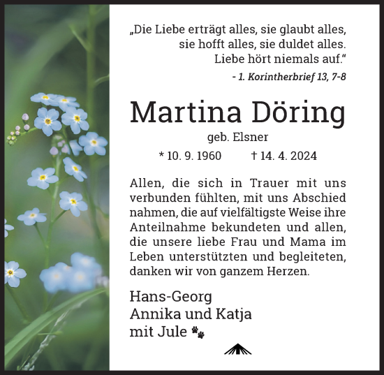 Traueranzeige von Martina Döring von Hildesheimer Allgemeine Zeitung