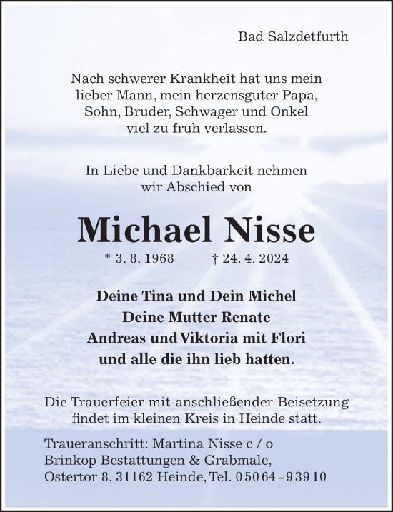 Traueranzeige von Michael Nisse von Hildesheimer Allgemeine Zeitung