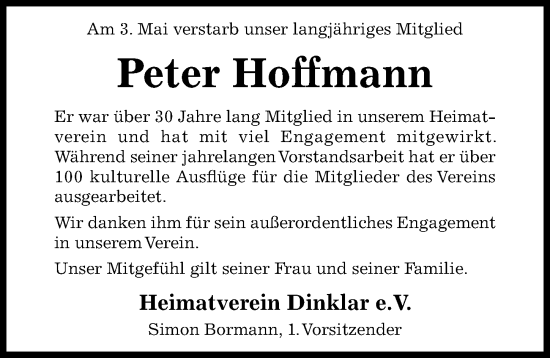 Traueranzeige von Peter Hoffmann von Hildesheimer Allgemeine Zeitung