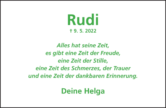Traueranzeige von Rudi  von Hildesheimer Allgemeine Zeitung