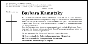 Traueranzeige von BARBARA KAMUTZKY von Hildesheimer Allgemeine Zeitung