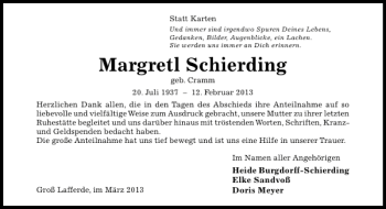 Traueranzeige von Margretl Schierding von Hildesheimer Allgemeine Zeitung