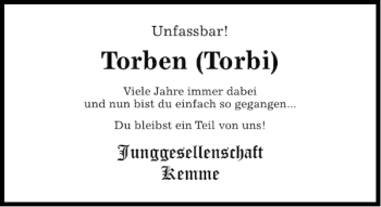 Traueranzeige von Torben Rommel von Hildesheimer Allgemeine Zeitung