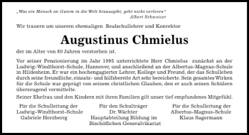 Traueranzeige von Augustinus Chmielus von Hildesheimer Allgemeine Zeitung