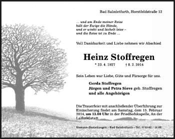 Traueranzeige von Heinz Stoffregen von Hildesheimer Allgemeine Zeitung