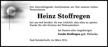 Traueranzeige von Heinz Stoffregen von Hildesheimer Allgemeine Zeitung