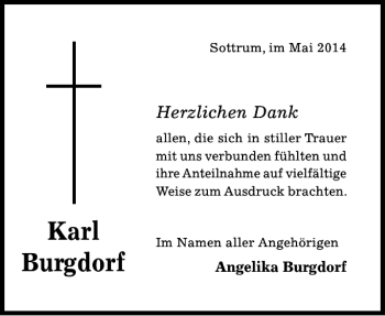 Traueranzeige von Karl Burgdorf von Hildesheimer Allgemeine Zeitung