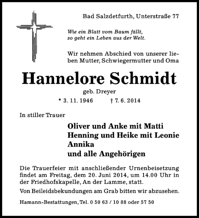 Traueranzeigen Von Hannelore Schmidt Trauerportal Hildesheimer Allgemeine Zeitung