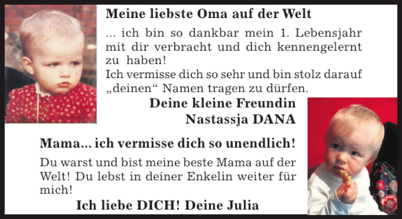  Traueranzeige für Meine liebste Oma auf der Welt  vom 24.09.2014 aus Hildesheimer Allgemeine Zeitung