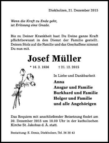 Traueranzeige von Josef Müller von Hildesheimer Allgemeine Zeitung