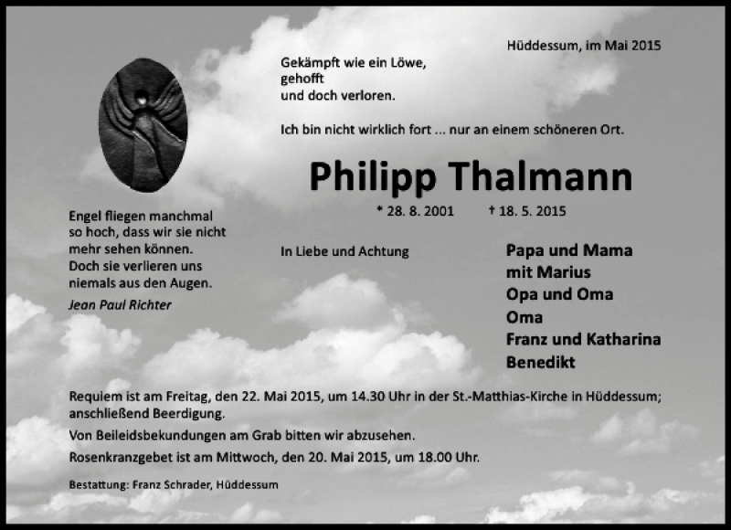  Traueranzeige für Philipp Thalmann vom 20.05.2015 aus Hildesheimer Allgemeine Zeitung