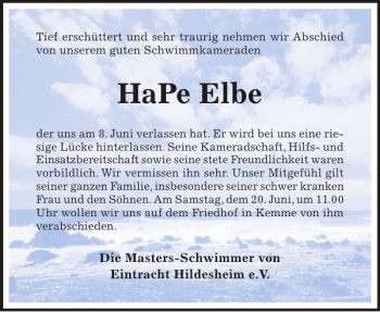 Traueranzeige von HaPe Elbe von Hildesheimer Allgemeine Zeitung