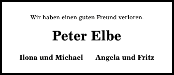 Traueranzeige von Peter Elbe von Hildesheimer Allgemeine Zeitung