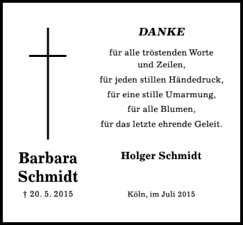 Traueranzeige von Barbara Schmidt von Hildesheimer Allgemeine Zeitung