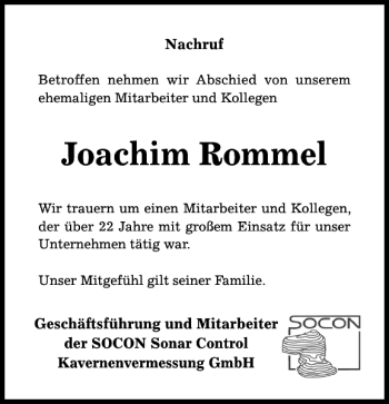 Traueranzeige von Joachim Rommel von Hildesheimer Allgemeine Zeitung