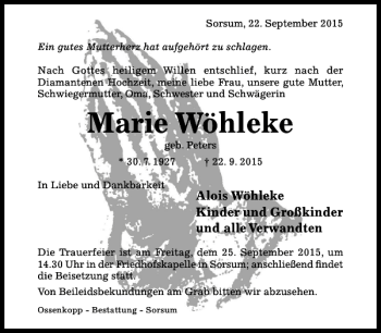 Traueranzeige von Marie Wöhleke von Hildesheimer Allgemeine Zeitung