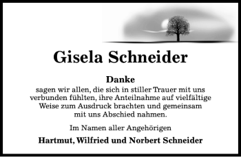 Traueranzeige von Gisela Schneider von Hildesheimer Allgemeine Zeitung
