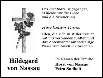 Traueranzeige von Hildegard von Nassau von Hildesheimer Allgemeine Zeitung