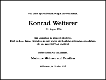 Traueranzeige von Konrad Weiterer von Hildesheimer Allgemeine Zeitung