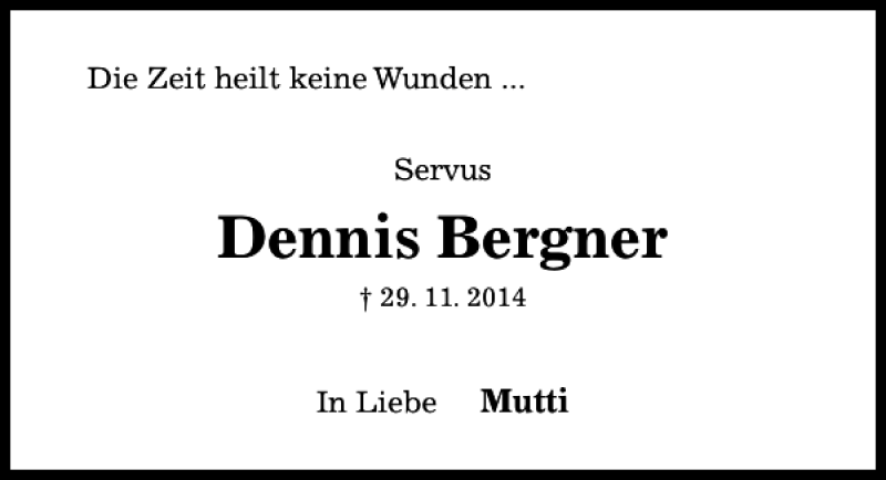  Traueranzeige für Dennis Bergner vom 29.11.2016 aus Hildesheimer Allgemeine Zeitung