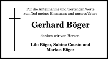 Traueranzeige von Gerhard Böger von Hildesheimer Allgemeine Zeitung