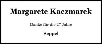Traueranzeige von Margarete Kaczmarek von Hildesheimer Allgemeine Zeitung