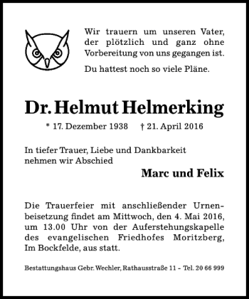 Traueranzeige von Dr.Helmut Helmerking von Hildesheimer Allgemeine Zeitung