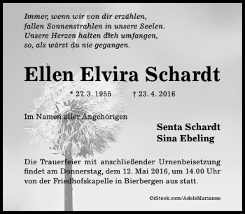 Traueranzeige von Ellen Elvira Schardt von Hildesheimer Allgemeine Zeitung