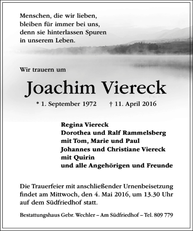  Traueranzeige für Joachim Viereck vom 23.04.2016 aus Hildesheimer Allgemeine Zeitung