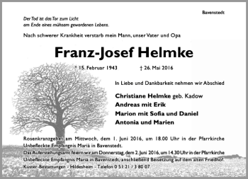 Traueranzeige von Franz-Josef Helmke von Hildesheimer Allgemeine Zeitung
