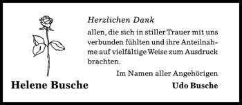 Traueranzeige von Helene Busche von Hildesheimer Allgemeine Zeitung
