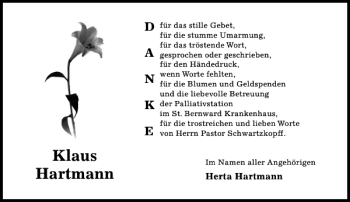 Traueranzeige von Klaus Hartmann von Hildesheimer Allgemeine Zeitung