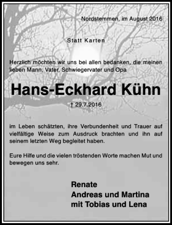 Traueranzeige von Hans-Eckhard Kühn von Hildesheimer Allgemeine Zeitung