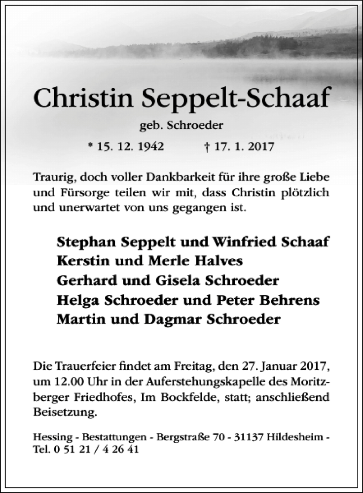 Traueranzeigen Von Seppelt-Schaaf | Trauerportal Hildesheimer ...