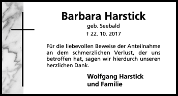 Traueranzeige von Barbara Harstick von Hildesheimer Allgemeine Zeitung