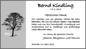 Traueranzeige von Bernd Kindling von Hildesheimer Allgemeine Zeitung
