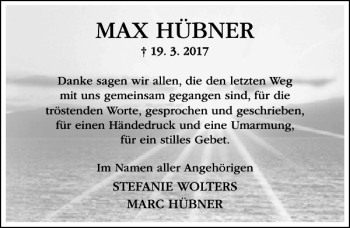 Traueranzeige von MAX HÜBNER von Hildesheimer Allgemeine Zeitung