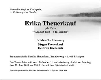 Traueranzeige von Erika Theuerkauf von Hildesheimer Allgemeine Zeitung